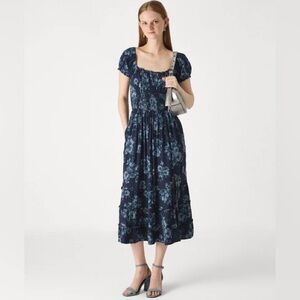 Hollister & Co Sadie Dark Blue Smocked Navy Blue Floral Dress